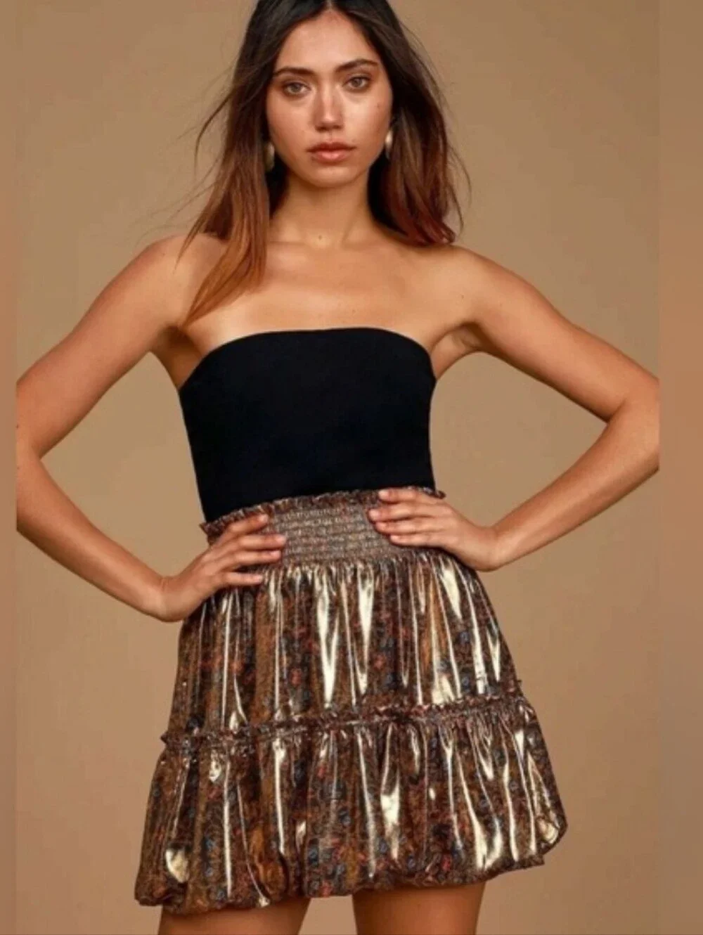 Free People Metallic Bubble Mini Skirt